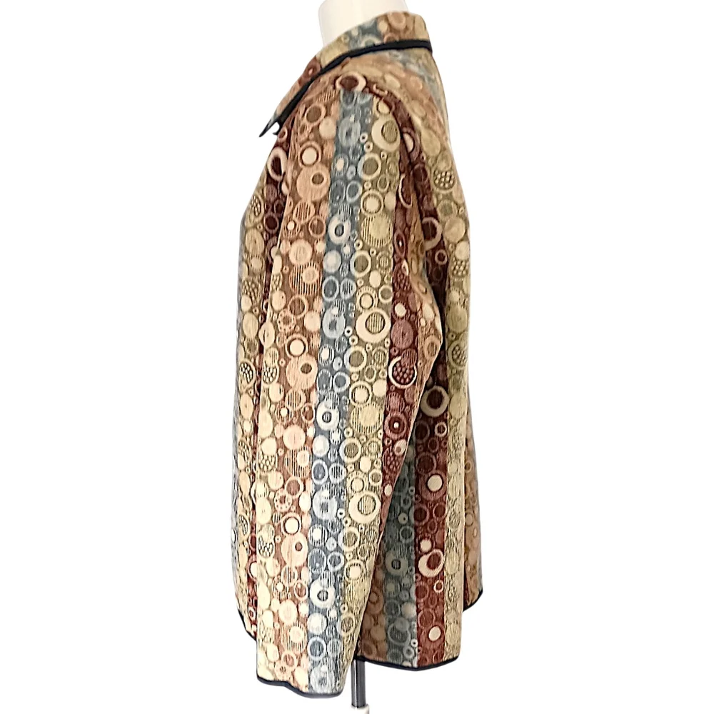 I Reversibles Tapestry Chore Jacket Sz‎ L Boho Damask Utility Boxy Career Button